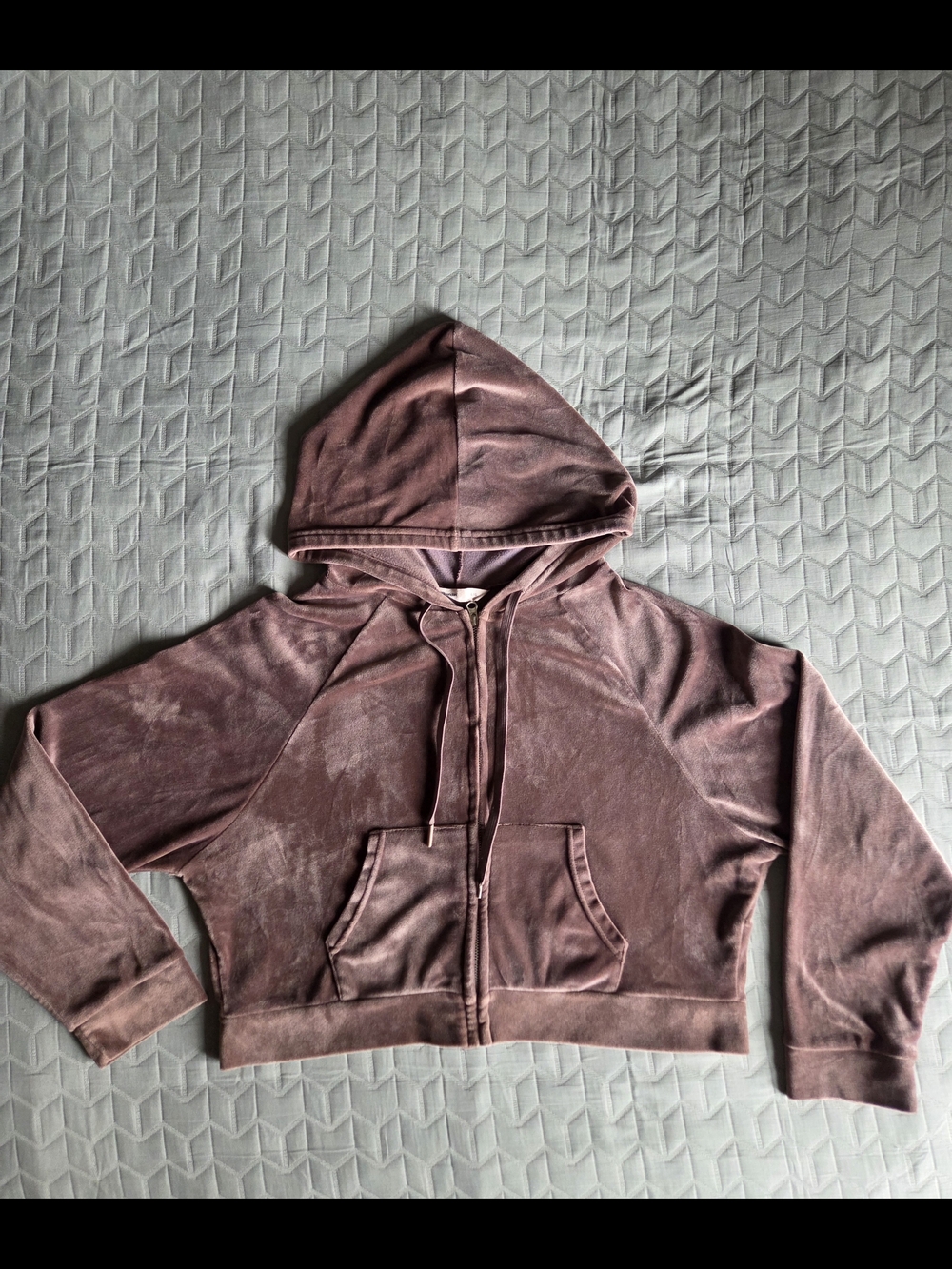 Bluenotes Velour Zip Hoodie Mauve Pink Cropped Soft Velvet Feel Size L - Picture 2 of 6